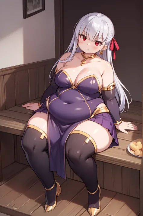 obese fgokama, kama, hair ribbon, (red eyes:1.5), red ribbon, ribbon, long hair, white hair,
BREAK armlet, bare shoulders, bikini armor, bracelet, collar, detached sleeves, dress, earrings, floral print, jewelry, metal collar, miniskirt, pelvic curtain, pu...