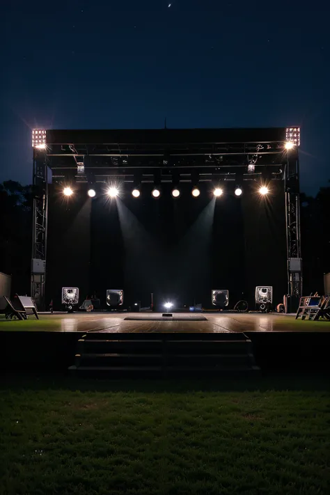 a stage at the middle field, night day, front view