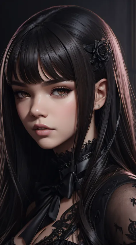 Hailee Steinfeld, goth french maid sexy clothes, character portrait, 5 9 9 0 s, long hair, intricate, elegant, highly detailed, digital painting, artstation, concept art, smooth, sharp focus, illustration, art by wlop, charlie bowater and alexandra fomina