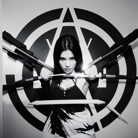 Logo black and white with weapon