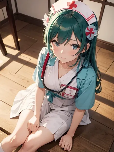 masutepiece, Best Quality, hight resolution,miku hatsune,10yaers old,(hashikuji mayoi),((Meiji period～Showa era nurse)),(retro nursing uniform),mentholatum