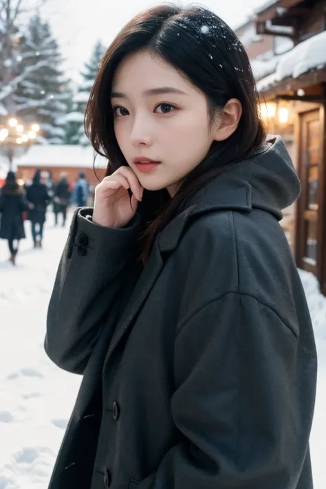 Winter clothes, coat, outdoor, snow, crop face, (detailed lighting, very detailed skin, I have very detailed., glossy, 10), looking at the audience, (High Key Light), masterpiece, top-quality, bestquality, official art, Unity wallpaper 10, highres, ultra-h...