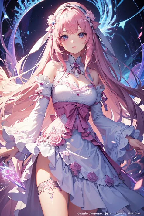 (Absurd, High Resolution, Ultra Detailed), 1girl, Solo, Very Detailed Eyes, (Official Art, Beauty and Aesthetics: 1.2), (Fractal Art: 1.3), White Pink Color Scheme, Most Detailed