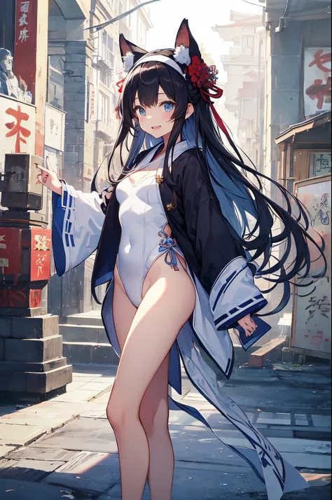 ((2D beautiful girl、top-quality、perfect finger 14、Perfect Anatomy 1.4、extremely delicate and beautiful illustration))、cute petit girl、(transform sequence)、Blur the background、((white shrine maiden leotard、red decoration))、14years、a junior high school stude...