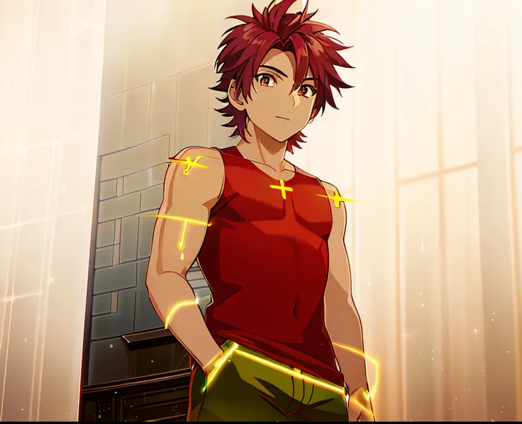 anime boy with red hair, male child, classic boy, magical boy anime mahou shōnen, male child, shonen romance, official fan art, ...