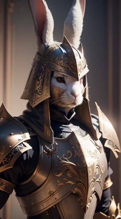 Anthropomorphic majestic
rabbit knight, portrait,
finely detailed armor,
cinematic lighting,
intricate filigree metal
design, 4k, 8k, unreal
engine, octane render, --
ar 9:16 --testp --upbeta