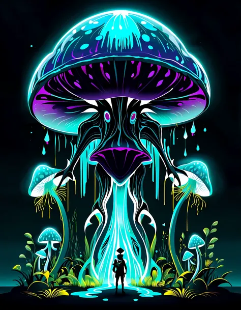 (professional 3d), design a captivating ((giant monster shaped as a bioluminescent mushroom))) with details such as stem cap and...