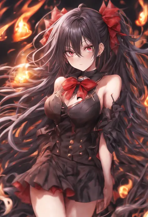 yamasiro　renn, high school DxD, upper body, best detailed girl, focus on eyes, crossed arms, beautiful detailed fullbody, Perfect female body, woman, 20 years old, black long straight, flowing hair, detailed black hair, beautiful detailed Glass hair, extre...