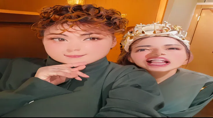 there are two women that are posing for a picture together, modeling for dulce and gabanna, profile image, funny faces, moroccan queens ny, photoshoot, annoying sister vibes, with crown, with towers, photo shoot, by Amelia Peláez, with professional makeup,...