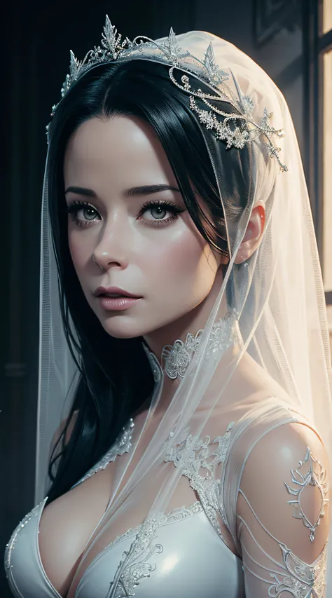 Holly Marie Combs, veil bride latex white sexy clothes, character portrait, 4 9 9 0 s, long hair, intricate, elegant, highly detailed, digital painting, artstation, concept art, smooth, sharp focus, illustration, art by wlop, charlie bowater and alexandra ...