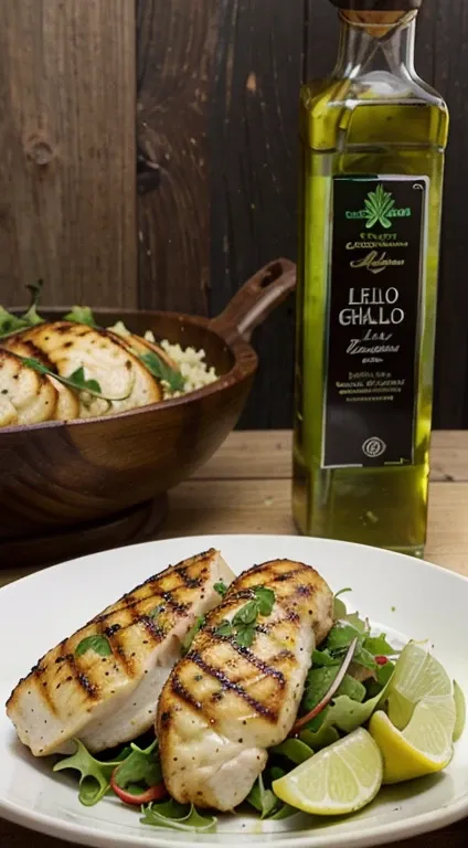 Peito de frango grelhado com salada de folhas verdes:

Season chicken breasts with lemon, sal e pimenta.
Grill until completely cooked.
Sirva com uma mistura de folhas verdes, como alface, arugula and watercress, seasoned with olive oil and balsamic vinega...