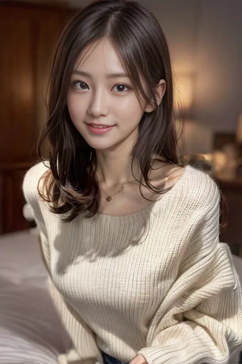 Clothes with little exposure、White knitted sweater