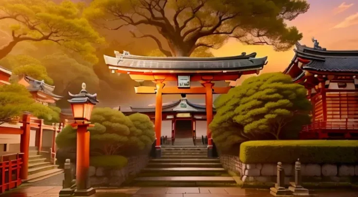 Anime scene of a couple standing on a stone walkway in front of a building, Natsume friend account, anime scene, Anime beautiful peaceful scene, beautiful anime scenes, Today’s recommended anime is still, Opening scene, in front of a temple, Inari Shrine, ...