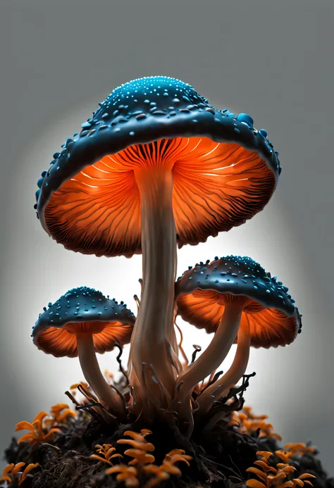 (best quality,ultra-detailed),professional,close-up,bioluminescent mushroom,sharp focus,vivid colors,studio lighting