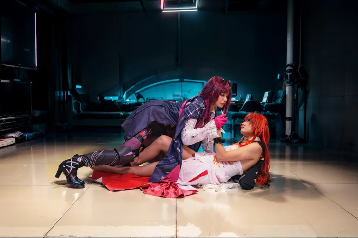 ((2girl)), anime cosplay, genesis of aquarion, in cyberpunk style, taken with canon eos 5 d mark iv, perfect face, (perfect photo), ((((super quality)))