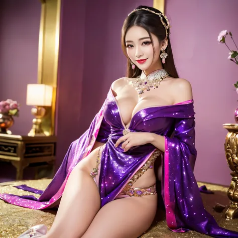 ((top-quality、masutepiece、8K、Top image quality、Highly complex and detailed depictions))、(The most gorgeous Japanese prostitute goddess:1.1)、((The most gorgeous prostitute goddess huge costume、the most vivid and luxurious costumes、big long costume、The unima...