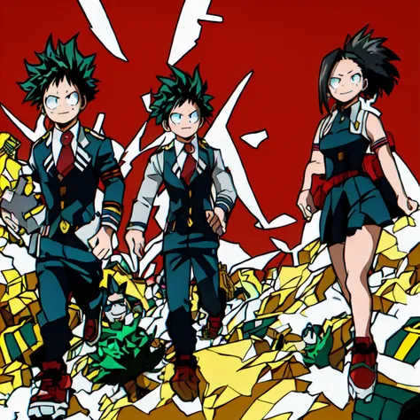 YaomomoXizuku midoriya,(autor kohei horikoshi),(Yaomomo clinging to Izuku Midoriya&#39;s arm),yaomomo,(garota com cabelos pretos longos,(rabo de cavalo), izuku midoriya,(garoto de cabelo verde e sardas nas bochechas),altura,(yaomomo altura 173cm),(yaomomo ...