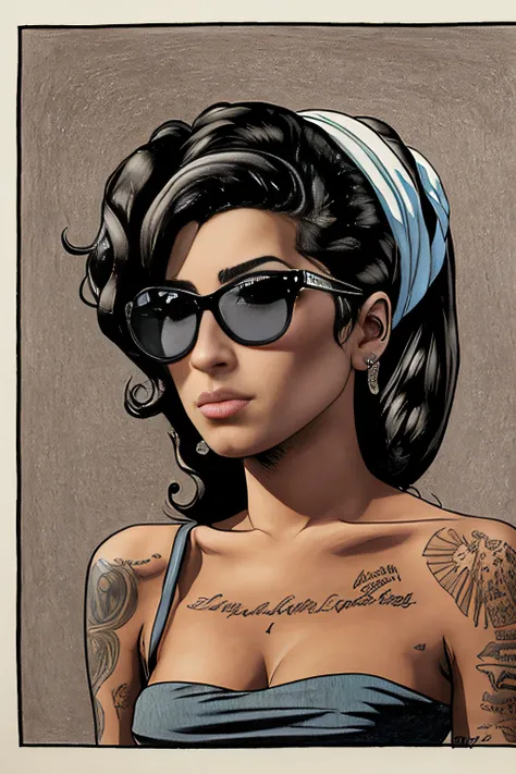 boy [tanned skin, Lunettes] Voir son art du livre de dessin prendre vie (vue par dessus son épaule) (IL DESSINE AMY WINEHOUSE)