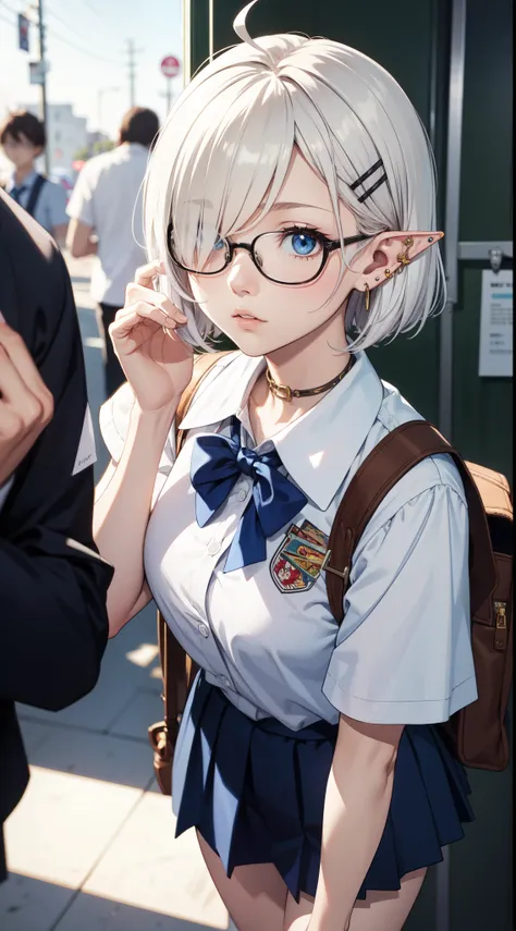 god quality, anime moe artstyle, badass anime 8k,perfect anatomy, (please draw a elf girl walking sleepily to school. ),break, e...