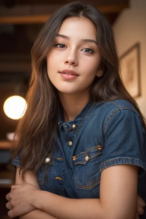 ( a 21 year old woman), (highly detailed face:1.4) (smile:0.7) (background inside light, warm, private study:1.3) POV, by lee jeffries, nikon d850, film stock photograph ,4 kodak portra 400 ,camera f1.6 lens ,rich colors ,hyper realistic ,lifelike texture,...