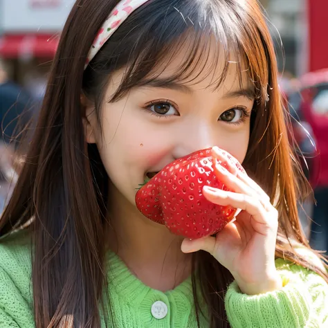 A cute girl with a face like a strawberry