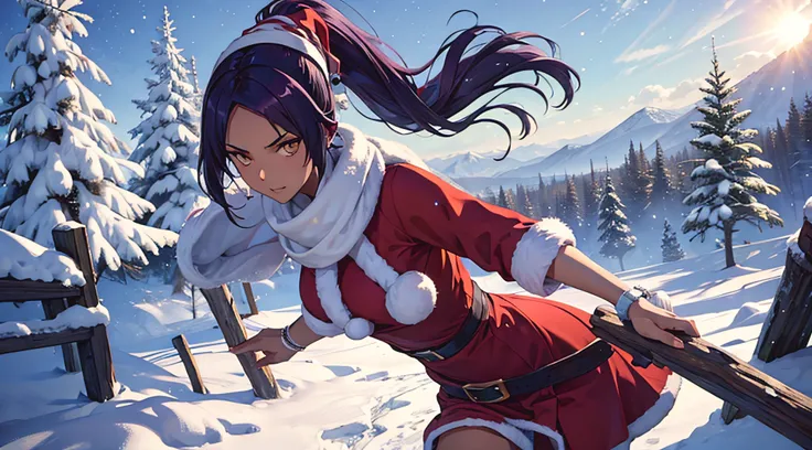 yoruichi ,ropa sexy,vestido de navidad,bosque nevado