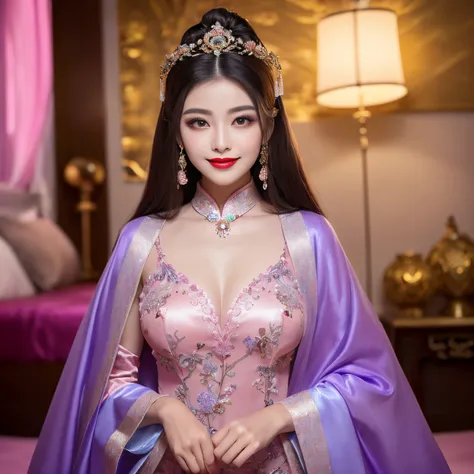 ((top-quality、masutepiece、8K、Top image quality、Highly complex and detailed depictions))、(The most gorgeous Chinese courtesan goddess:1.1)、((The most gorgeous prostitute goddess huge costume、The most vivid and luxurious Chinese costumes、big long chinese god...