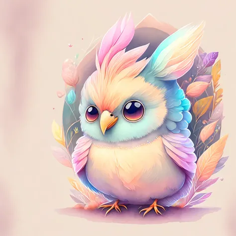 digital Illustration of a cute stylized fantasy baby bird character,Front View, style of studio ghibli, fluffy, Photoreal rendering,pixar style, ultra detailed, Intricate, full shot, full body shot, front view, by Anne Stokes, facing toward camera, front a...