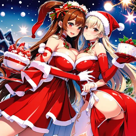 In this festive winter，A group of hot girls in Christmas dresses came to the lively street。They are holding beautiful Christmas cakes in their hands，Start selling with a smile。These cakes have unique shapes，Rich in taste，Attracting many passers-by to stop ...