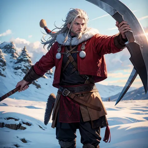 Create a greataxe-wielding Viking hunting in the Siberian Snows