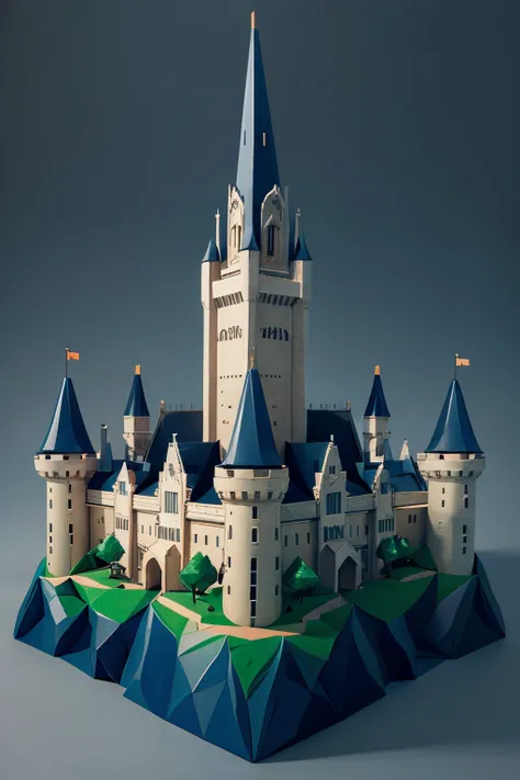 low poly cartoony fantasy castle with transparent background