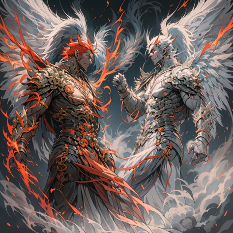 angel vs demonio,pulso de fuego,lucha de brazos,prueba de fuerza,el cielo vs el infierno,lucha maganime,alas de agel blancas,ala...