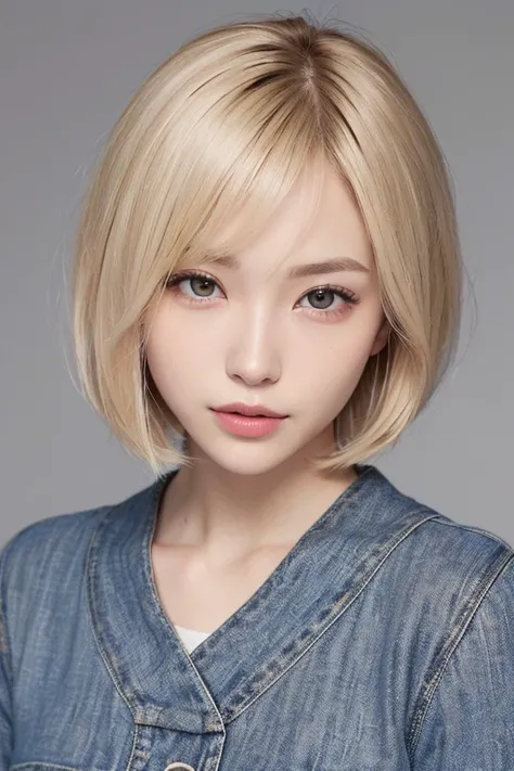 ((Best Quality)), ((masutepiece)), (Detailed), Perfect face,japanes,a blond,bob cuts,((Center Part)),24 year old,((Beautiful fece))