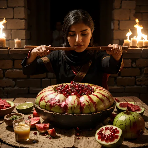 Bakhtiari Kurds, Azeris, Fire Festival, Yalda, Snow, Pomegranate, watermelon