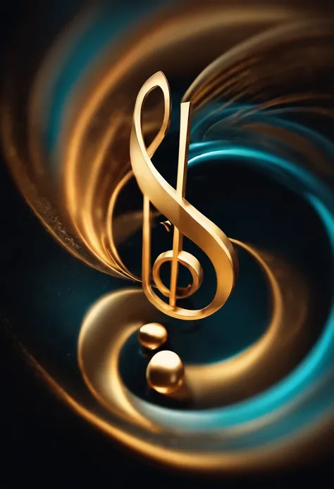 An artistic representation of a musical note floating in mid-air, surrounded by abstract elements such as swirls or bursts of color, creating a visually stunning composition