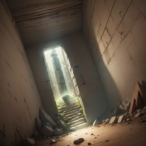 A solitary beam of light illuminates as it strides through a forgotten chamber of a mysterious pyramid. --auto --s2