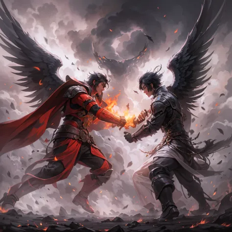 el tema：angel vs demon,pulso de fuego,lucha de brazos,prueba de fuerza,el cielo vs el infierno,lucha maganime,alas de angel blan...