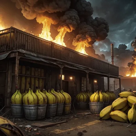 Banana factory in thw apocalypse with radioactive barrels