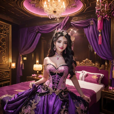 ((top-quality、masutepiece、8K、Top image quality、Highly complex and detailed depictions))、(the most gorgeous courtesan goddess:1.1)、((The most gorgeous prostitute goddess huge costume、The most vivid and luxurious Chinese costumes、big long chinese goddess cos...