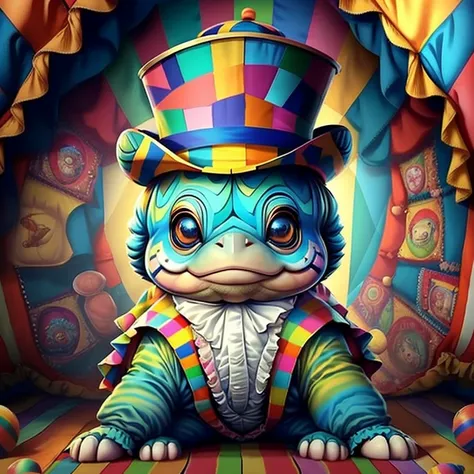 (cute baby turtle with top hat in a circus tent),(melhor pose),(best angle), (better expression), Eduardo Kobra acolchoamento ,multidimensional geometric wall PORTRAIT, arte, Chibi,
Yang08k, lindo, Colouring,
Primary works, qualidade superior, melhor quali...