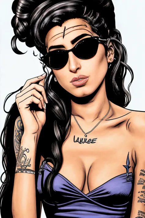 boy [tanned skin, Lunettes] Voir son art du livre de dessin prendre vie (vue par dessus son épaule) (IL DESSINE AMY WINEHOUSE)