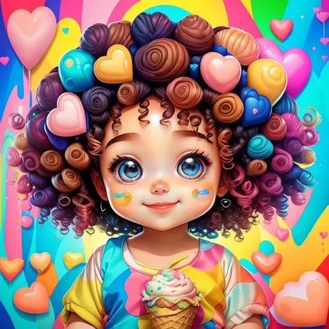 (cute baby girl with curly hair smiling with ice cream and hearts),(melhor pose),(best angle), (better expression), Eduardo Kobra acolchoamento ,multidimensional geometric wall PORTRAIT, arte, Chibi,
Yang08k, lindo, Colouring,
Primary works, qualidade supe...