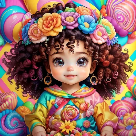 (cute baby girl with curly hair smiling with flowers and candies),(melhor pose),(best angle), (better expression), Eduardo Kobra acolchoamento ,multidimensional geometric wall PORTRAIT, arte, Chibi,
Yang08k, lindo, Colouring,
Primary works, qualidade super...