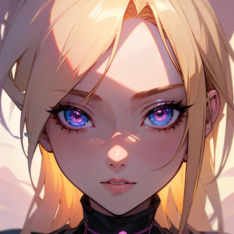 (best quality,4k,8k,highres,masterpiece:1.2),ultra-detailed, beautiful detailed eyes,beautiful detailed lips,extremely detailed eyes and face,longeyelashes, blonde hair, purple eyes, Rinnegan eye, anime style, vibrant colors, soft lighting