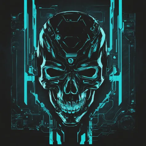 cyberpunk skull, black background, cyan, minimalist,cyberpunk style