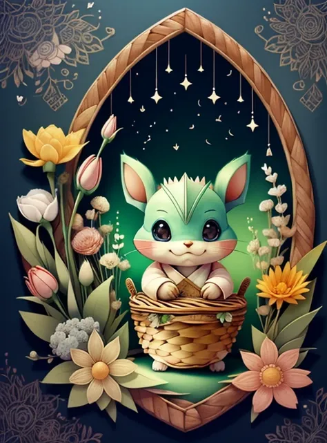 (cute baby cricket with a basket of flowers), Munchkin ,Geometric multidimensional wall portrait, livro de arte, Tchibi,
Yang08k, Beautiful, Colouring,
Obras, of the highest quality, best quality, Arte Oficial, Beautiful and Aesthetic,