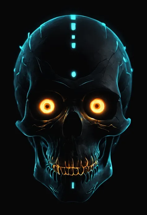 mummy skull, glowing eyes, black background, dark colors, minimalist, fantasy style