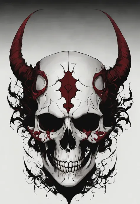 succubus skull, black background, dark red, minimalist, fantasy style