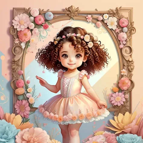 (cute baby girl smiling with curly hair and ballet dancer dress and flowers), Munchkin ,Geometric multidimensional wall portrait, livro de arte, Tchibi,
Yang08k, Beautiful, Colouring,
Obras, of the highest quality, best quality, Arte Oficial, Beautiful and...