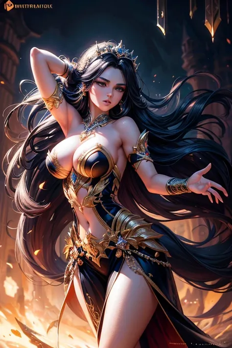 princess and diamonds, beautiful woman, long hair, dynamic pose, intricate, highly detailed, a masterpiece, 8k resolution, dark fantasy concept art, dynamic lighting, hyperdetailed, intricately detailed, Splash screen art, trending on Artstation, deep colo...